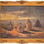 Kolozsváry Endre (1901-?): Pásztortűz, 1940 körül. Olaj, vászon, jelzett. Dekoratív, sérült fakeretben, 60×80 cm
