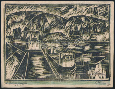 Dénes János: A Bodrog partján. Linó. Jelzett. 20x15 cm