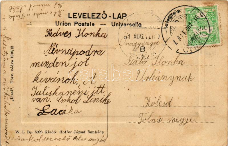 1910 Bonyhád, látkép. 'Ideal' W.L. Bp. 5026. Hoffer József kiadása (fl) - Image 2
