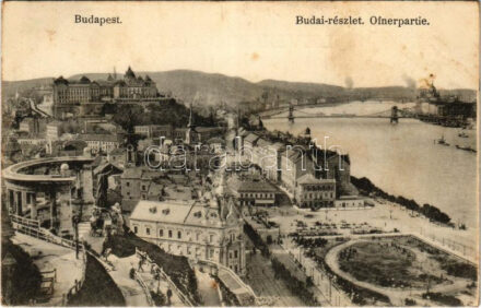 1912 Budapest I. Budai részlet, Királyi vár, Szent Gellért szobor, Tabán, Döbrentei tér, Lánchíd (fl)