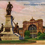1918 Budapest VII. Központi pályaudvar (Keleti pályaudvar), Baross szobor, vasútállomás. Vasúti Levelezőlapárusítás