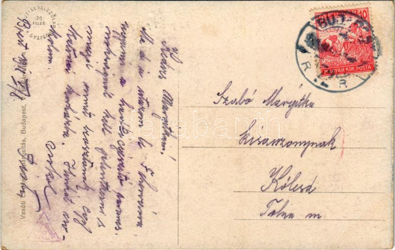 1918 Budapest VII. Központi pályaudvar (Keleti pályaudvar), Baross szobor, vasútállomás. Vasúti Levelezőlapárusítás - Image 2