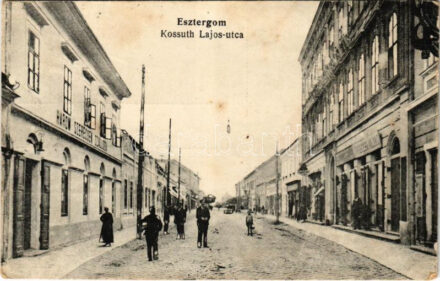 1924 Esztergom, Kossuth Lajos utca, Három Szerecsen szálloda, üzletek (EK)