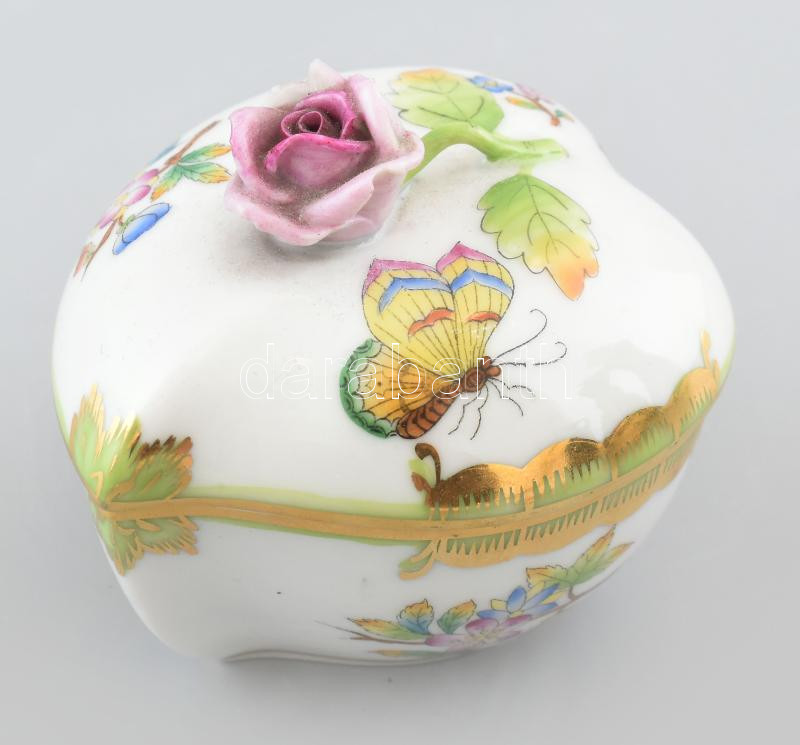 Herendi Viktória mintás, bonbonier, jelzett, sérülésekkel, d: 7,5 cm