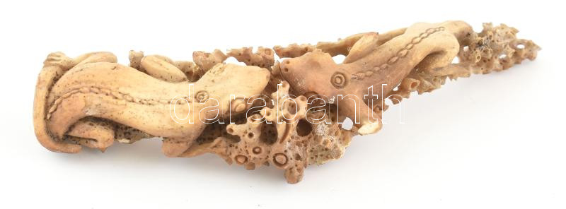 Csontfaragás, gekkók, kopott, h: 13 cm, kis lepattanással.
