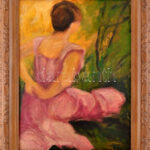 Benkhard jelzéssel: Hölgy a tájban. Olaj, karton. Hátoldalán román kiviteli bélyegzővel. Dekoratív fakeretben. 75x55 cm