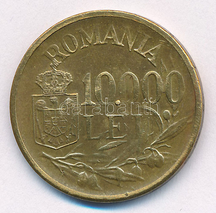 Románia 1947. 10.000L Ni-sárgaréz 'I. Mihály' T:2- ph, kis karc Romania 1947. 10.000 Lei Ni-brass 'Mihai I' C:VF edge error, small scratch Krause KM#76 - Image 2