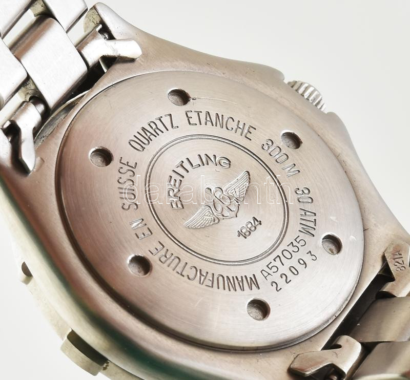 1996 Breitling quartz karóra, acél szíjjal, jelzett, eredeti sérült dobozban, papírokkal. Nem jár, nincs kipróbálva. d: 40 mm - Image 3