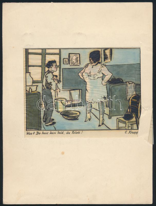 E. Knapp és jelzés nélkül: 2 db erotikus grafika. Akvarell, papír, tus. 23x16 cm, 9x12 cm