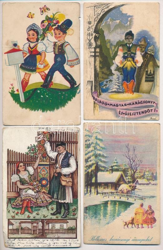 9 db RÉGI motívum képeslap: magyar folklór művészlapok / 9 pre-1945 motive postcards: Hungarian folklore art postcards