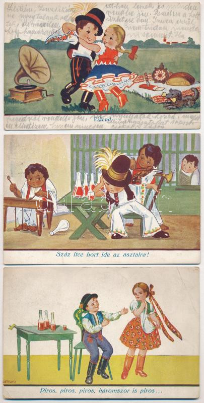 9 db RÉGI motívum képeslap: magyar folklór művészlapok / 9 pre-1945 motive postcards: Hungarian folklore art postcards - Image 2