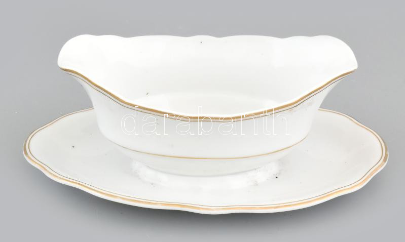 Zsolnay porcelán szószos tál. Kézzel festett, jelzett, kis kopással, 21x13x7,5 cm