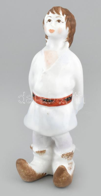 Parasztfiú, porcelán figura, alján olvashatatlan jelzéssel, kis kopással, m: 16 cm