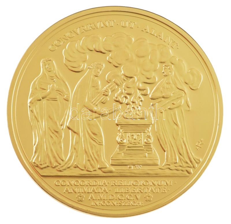 DN 'Magyar Aranyóriások - II. Rákóczi Ferenc emlékérem, 25 aranydukát, 1705' aranyozott Cu utánveret tanúsítvánnyal (46mm) T:PP - Image 2