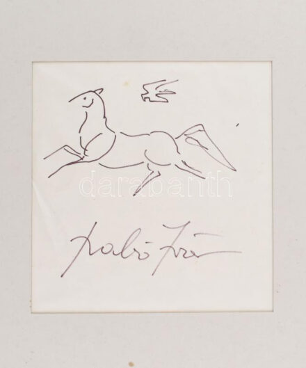 Angyalföldi Szabó Zoltán (1929-2014): Paripa és madár. Filctoll, papír, jelzett. Paszpartuban. 18x18 cm