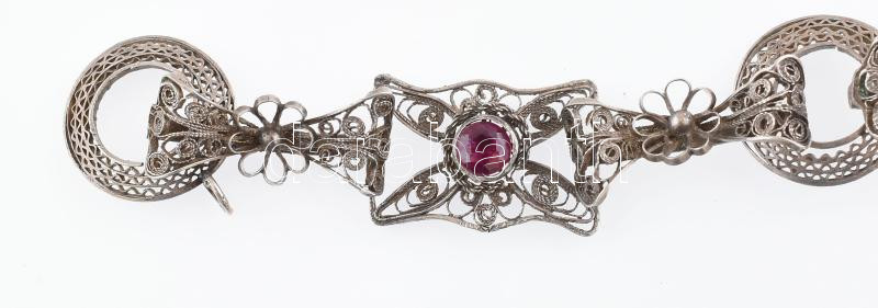 Ezüst (Ag) filigrán, köves karkötő, h: 19 cm, bruttó: 13,3g, jelzett. - Image 2