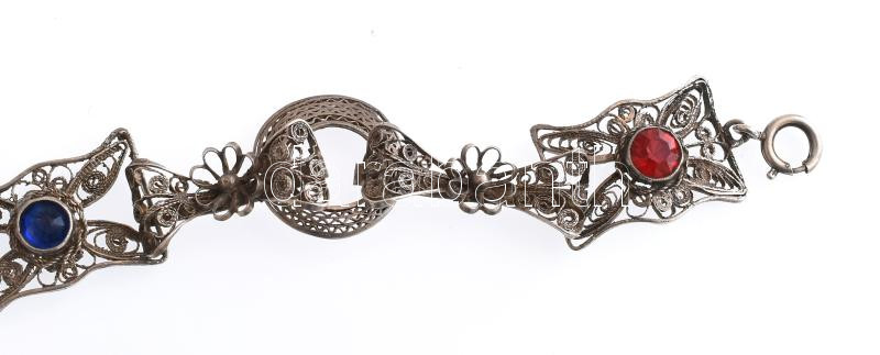 Ezüst (Ag) filigrán, köves karkötő, h: 19 cm, bruttó: 13,3g, jelzett. - Image 3