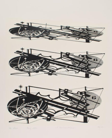 Joseph Kádár/Kádár József (L K'dar) (1936-2019): L'Horizontalisme, 1993. Szitanyomat, papír, jelzett, számozott (42/100). Hátoldalán a művész bélyegzőjével.. 43x41,5 cm