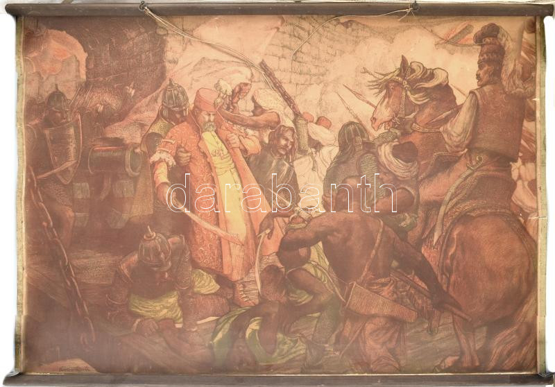 Történelmi jelenet. Szegedi-Kovács Ágoston (1888-1978) festménye után készített nagyméretű litoggráfia 57,5×86,5 cm