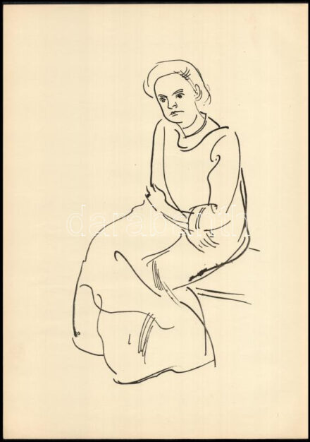 Vaszary János (1867-1939): Ülő hölgy. Ofszet, papír, jelzés nélkül. 42x30 cm