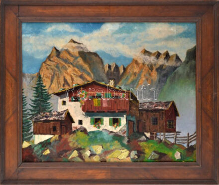 Jelzés nélkül: Alpesi táj. Olaj, farost. Dekoratív fakeretben. 56x69 cm