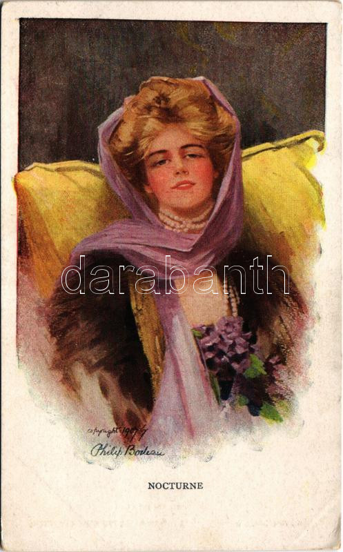 'Nocturne' Lady art postcard. Reinthal & Newman No. 445/6. s: Philip Boileau (EK)