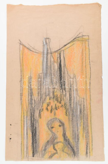 Rác András (1926-2013): Szentendrei ikon. Ceruza, kréta, papír, jelzés nélkül. Proveniencia: A művész hagyatéka. Lapszéli apró szakadásokkal. 66,5x25,5 cm