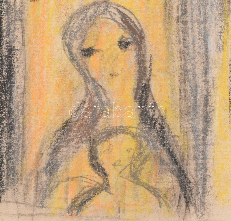 Rác András (1926-2013): Szentendrei ikon. Ceruza, kréta, papír, jelzés nélkül. Proveniencia: A művész hagyatéka. Lapszéli apró szakadásokkal. 66,5x25,5 cm - Image 2