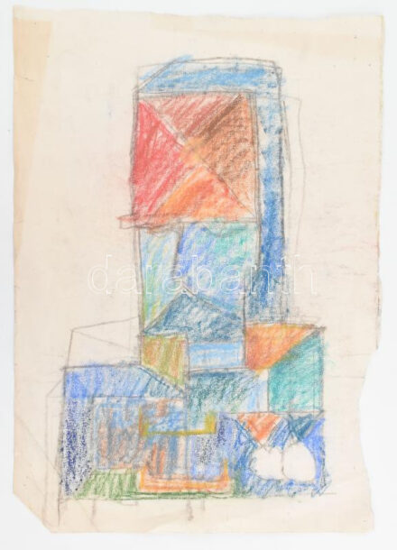 Rác András (1926-2013): Geometrikus kompozíció (Szentendre). Ceruza, kréta, papír, jelzés nélkül. Proveniencia: A művész hagyatéka. Lapszéli sérülésekkel. 50x35 cm