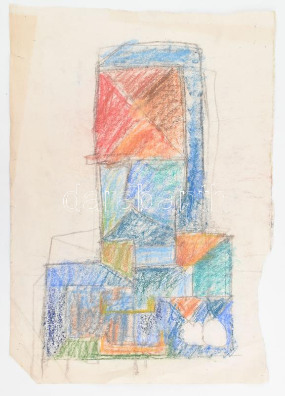 Rác András (1926-2013): Geometrikus kompozíció (Szentendre). Ceruza, kréta, papír, jelzés nélkül. Proveniencia: A művész hagyatéka. Lapszéli sérülésekkel. 50x35 cm