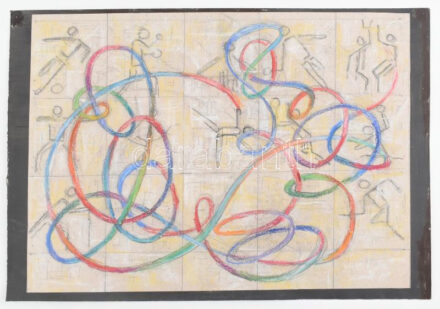 Rác András (1926-2013): Sport. Ceruza, kréta, papír, jelzés nélkül. Proveniencia: A művész hagyatéka. Vékony kartonra kasírozva. 28x39 cm