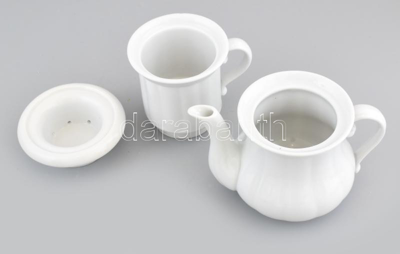 Porcelán kávéfőző és kiöntő szett (3 db-os), jelzés nélkül, hajszálrepedéssel, m: 10 cm - Image 2