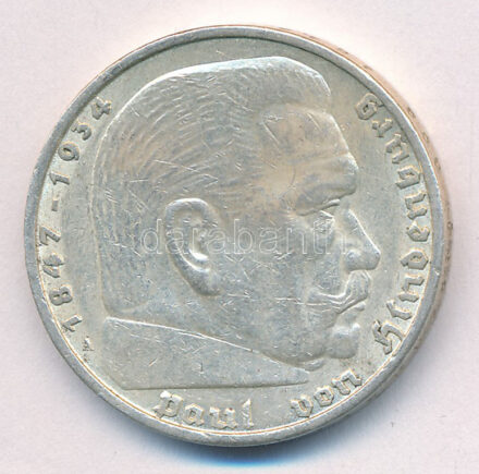 Német Harmadik Birodalom 1936A 5M Ag 'Hindenburg' T:2 German Third Reich 1936A 5 Mark Ag 'Hindenburg' C:XF Krause KM# 86