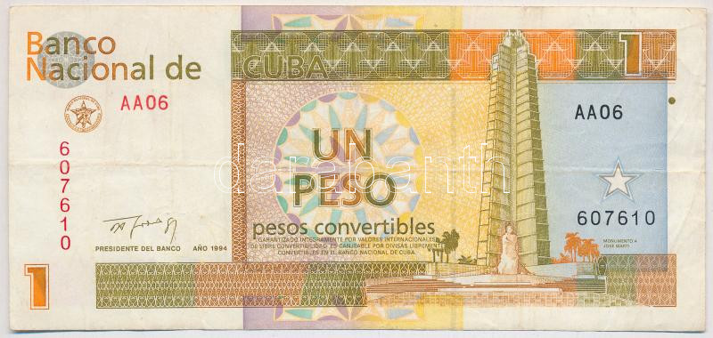 Kuba 1994. 1KP 'AA06 607610' T:III Cuba 1994. 1 Convertible Peso 'AA06 607610' C:F Krause P#FX37