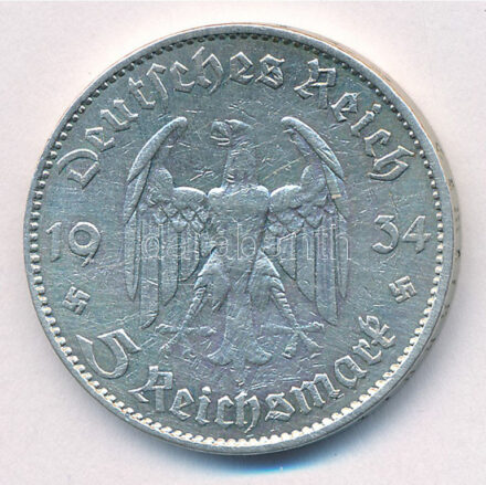 Német Harmadik Birodalom 1934J 5M Ag T:2 German Third Reich 1934J 5 Mark Ag C:XF Krause KM# 83