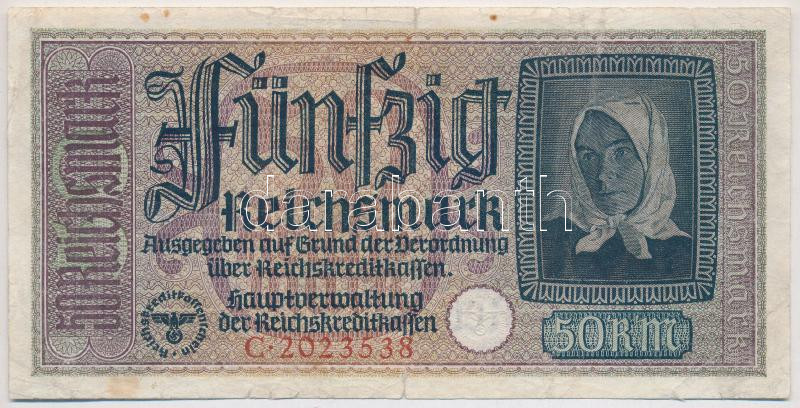 Németország / Harmadik Birodalom DN (1939-1945) 50M 'C.2023538' T:III szakadás, folt Germany / Third Reich ND (1939-1945) 50 Reichsmark 'C.2023538' C:F tear, spot Krause P#R140
