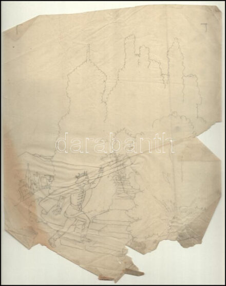 Muhits Sándor (1882-1956): Királyfi. Ceruza, hártyapapír, jelzés nélkül, sérült, hiányos, 34×28 cm