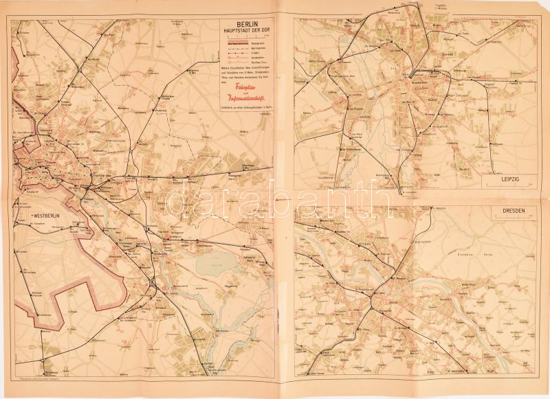 cca 1970 Berlin és az NDK térképe, kétoldalas, kis sarokhiánnyal, a hajtások mentén szakadásokkal, ragasztott, 59x42 cm - Image 2