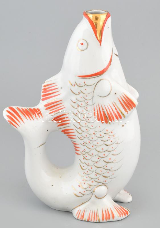 Szovjet halas kiöntő, porcelán, jelzett, kopott, m: 23,5 cm