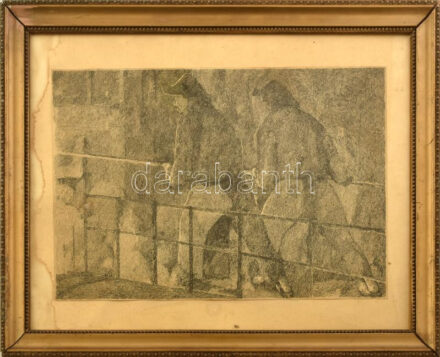 Olvashatatlan jelzéssel: Munkások. Tus, papír. Kissé foltos. Dekoratív, üvegezett, sérült fakeretben. 26x40 cm.