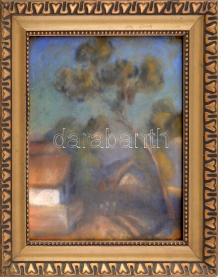 Tunyogi Szűcs Sándor (1890-1974): Tiszadadai falusi ház. Pasztell, papír, jelezve jobbra fent: Tunyogi, üvegezett fakeretben. 26x22 cm