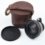 Carl Zeiss Flektogon 4/25-ös objektív bőr tokkal, Exacta bajonettes, működő állapotban, belül gombás d: 8 cm tokkal