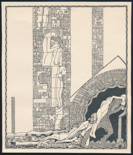 Kozma Lajos (1884-1948): Testek. Cinkográfia, papír, jelzett a cinkográfián, körbevágott, 19,5×16,5 cm