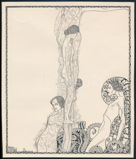 Kozma Lajos (1884-1948): Alakok. Cinkográfia, papír, jelzett a cinkográfián, körbevágott, 19,5×16,5 cm