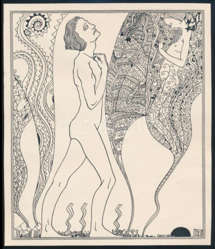 Kozma Lajos (1884-1948): Vágyódás. Cinkográfia, papír, jelzett a cinkográfián, körbevágott, 19,5×16,5 cm