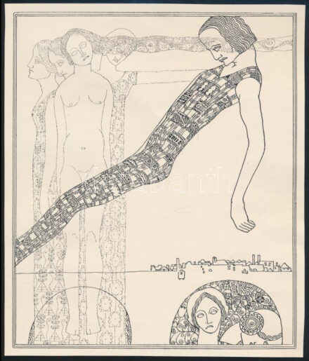 Kozma Lajos (1884-1948): A múlt. Cinkográfia, papír, jelzett a cinkográfián, körbevágott, 19,5×16,5 cm