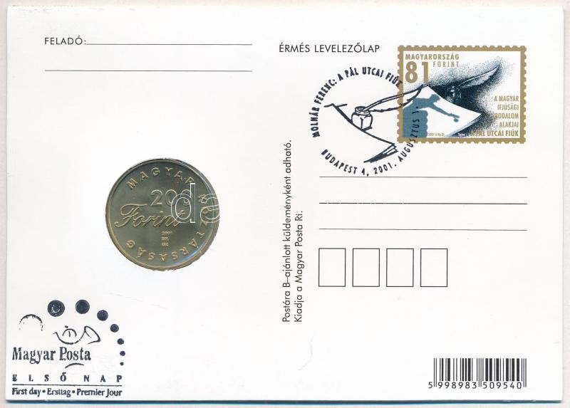 2001. 200Ft 'Molnár Ferenc: Pál utcai fiúk' érmés levelezőlapon T:BU Adamo EM175 - Image 2