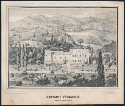 cca 1853 Varsányi János (?-?) - Rohn Alajos (?-?): Radványi várkastély, (Zólyom megyében, Radvan, Zólyomradvány), litográfia, Pest, Frank J. M., körbevágott, kissé foltos, 15x20 cm