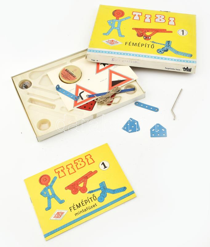 Retro Tibi fémépítő játék, eredeti dobozában, leírással