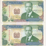 Kenya 1991. 10Sh (2x) sorszámkövetők 'AP 36793898 - AP 3679399' T:III szép papír Kenya 1991. 10 Shilingi (2x) consecutive serials 'AP 36793898 - AP 3679399' C:F fine paper